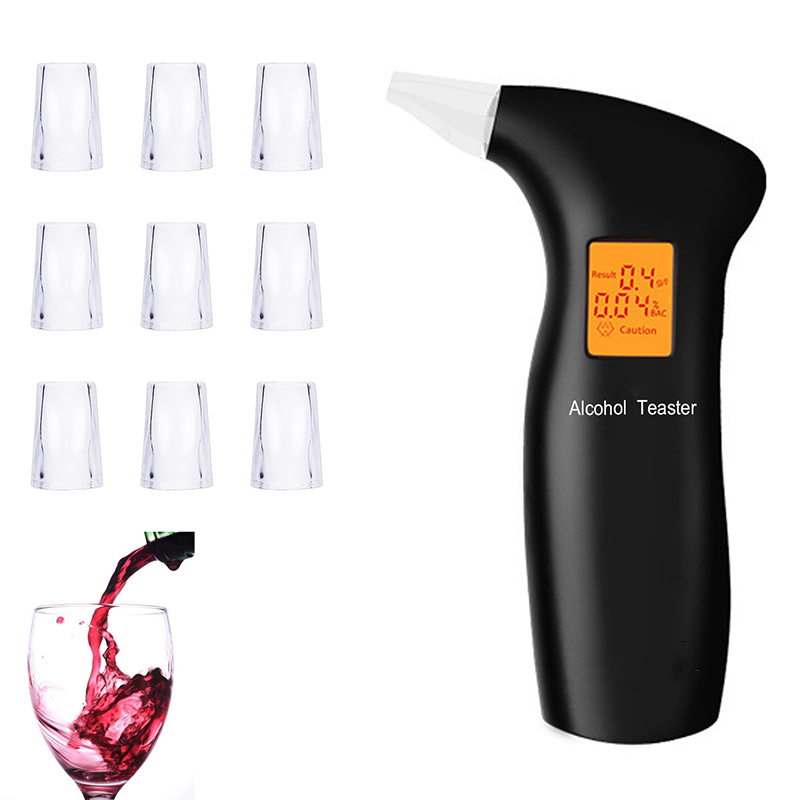 LAMJAD 2019 Portable Breath Alcohol Tester with 10 Mouthpieces, Professional Alcohol Tester with Backlight LCD Screen ,black