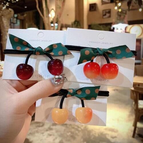 Cute Cherry hair bands Girls Hair Accessories Bow hair ring headwear rubber band elastic Ponytail Holders Headband ornaments