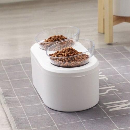 Transparent Double Dog Bowls Water Drinking Feeder Storage Food Box Pet Food Container Dish Feeder Cat Puppy Feeding Supplies