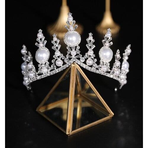 Luxury Large Pearls Bridal Crowns and Tiaras Silver Wedding Headwear Bridesmaid Hairband Bride Headband HQ0110