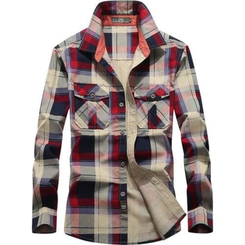 Mens Casual Plaid Flannel Shirts Spring Autumn Slim 100% Cotton Long Sleeve Shirt Streetwear Loose Shirts Camisa Masculina