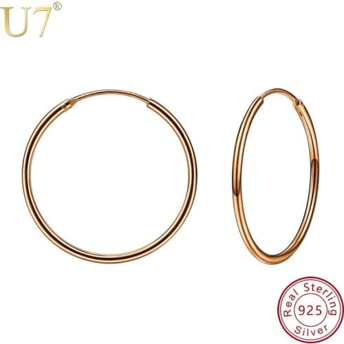 U7 925 Sterling Silver Earrings Round Circle Design Hoop Earring Rose Gold Color Mothers Day Gifts Women Jewelry Earring SC61