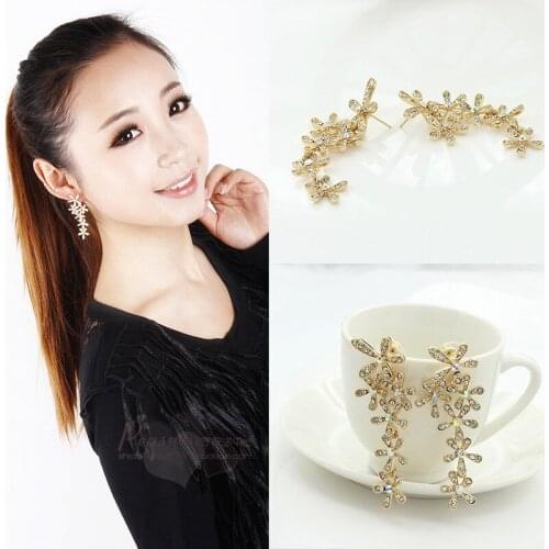 Snowflake Earrings Women Gold Silver Crystal Flower Long Tassel Statement Earring Zircon Rhinestone Dangle Eardrop Ear Jewelry