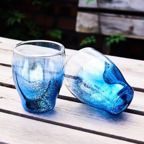 Cup glass starry sky gradient color glass cup double-layer insulated water cup milk cup high temperature resistance