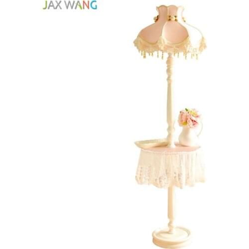JW European Style Princess Fabric Lampshade Floor Lamps Wood Stand Lamp for Living Room Girls Bedroom Indoor Lighting Fixtures