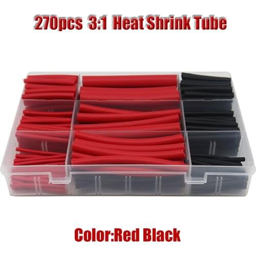 270pcs 3:1 Dual Wall Adhesive Heat Shrink Tubing With Glue Kit 6 Sizes 2.4/3.2/6.4/7.9mm Cable Sleeve Tube Assortment