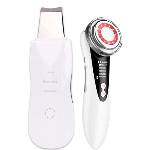 Facial Care Ultrasonic Scrubber + Beauty LED Photon Face Skin Rejuvenation Cavitation Peeling Face Ultrasonic Cleaning Machine