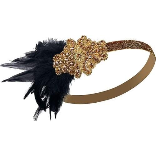 Vintage Black Feather Silver 20s Bridal headpiece 1920s Flapper Great Gatsby Headband