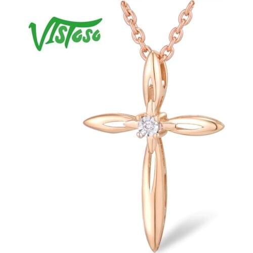 VISTOSO Pure 14K 585 Two-Tone Gold Sparkling Illusion-Set Miracle Plate Diamond Pendants For Women Anniversary Trendy Jewelry