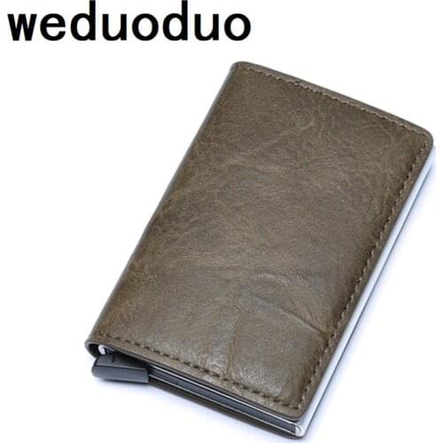 Weduoduo Smart Anti Id Credit Card Holder Rfid Blocking Mini Wallet Leather Rfid Card Holder Aluminum Metal Purse Card Case