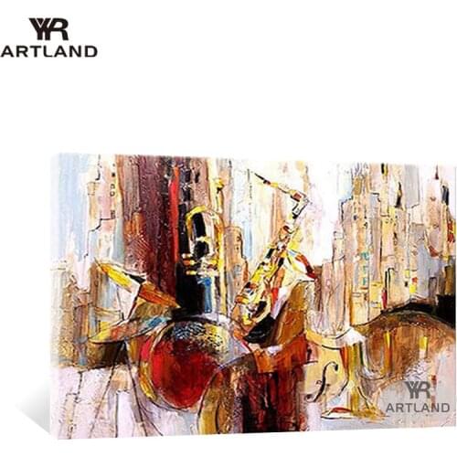 YYR-ARTLAND Christmas gift Hand painted canvas oil painting abstract Saxophone wall art hanging picture for living room unframed
