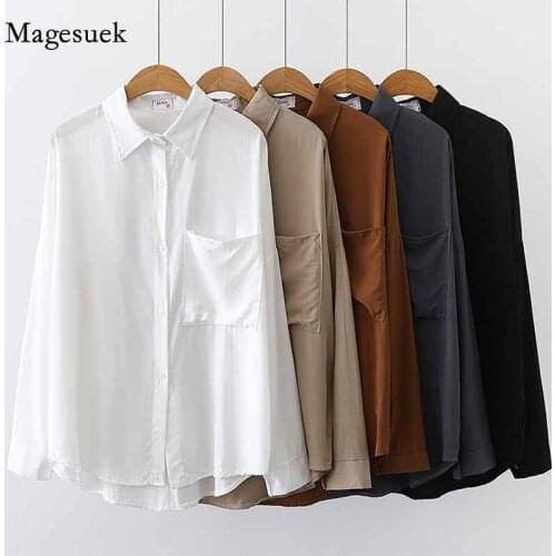 Fashion Vintage 2020 Autumn White Long Sleeve Blouse Cardigan Single Breasted Shirts Korean Ladies Tops Plus Size Shirt 11332