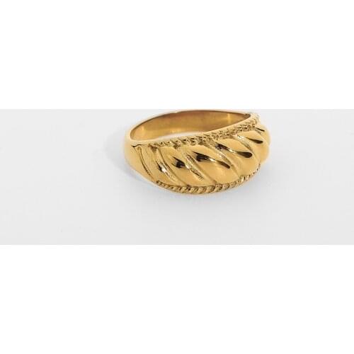 Ins Hot Croissant Rings 18K Gold Plated 316L Stainless Steel Rings For Women Threaded Edging Chunky Rings Jewelry