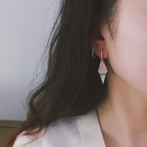 2019 New Pink Rhinestone Cone Ice Cream Earrings Women Fashion Summer Asymmetric Drop Earrings Pm Party Jewelry Girl Good Gift