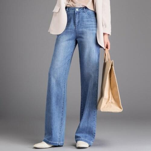 2021 Spring And Summer New Korean Loose Jeans Womens Straight Tube High Waist Slim Wide Leg Floor Dragging Pants 903032