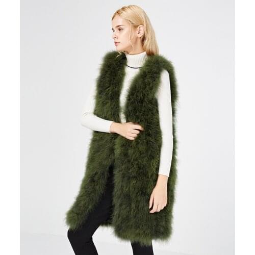 Long 100% Real Ostrich Feather Fur Vest Autumn Winter Womens Sleeveless Slim Solid Color V Neck Fashion Waistcoat V17