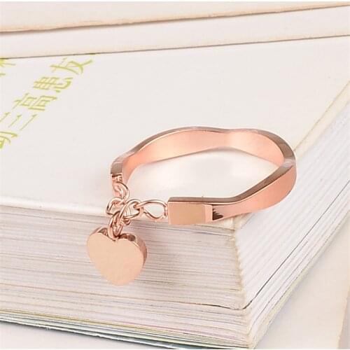 Martick Woman Love Heart Wavy Rings Rose Gold Color 316L Stainless Steel Rings For Woman Party Rings R41