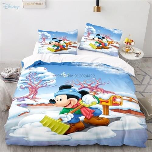 Winter Disney Mickey Mouse Minnie Mouse Printed Duvet Cover Set Pillowcase Comforter Cover Bedding Set Single Double Size 2/3pcs