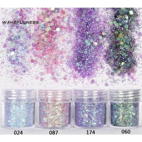 1 Box Pink Purpel ColorNail Glitter Dust Fine Mix 3D Nail Sequins Acrylic Glitter Powder Large Nail Art Tips Decoration10ml