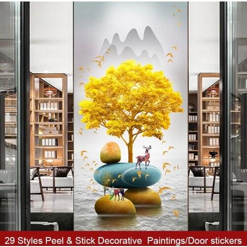 29 Styles Light Luxury Style DIY Door Art Mural Sticker Living Room Porch Bedroom Decorative Painting Peel & Stick PVC Wallpaper