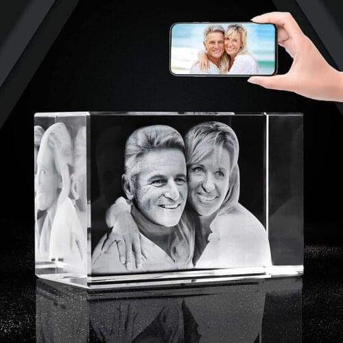 2D/3D Laser Engraved Crystal Photo Frame Personazlied Picture and Text on Glass Cube Valentines Moms Day Gifts for Her Women