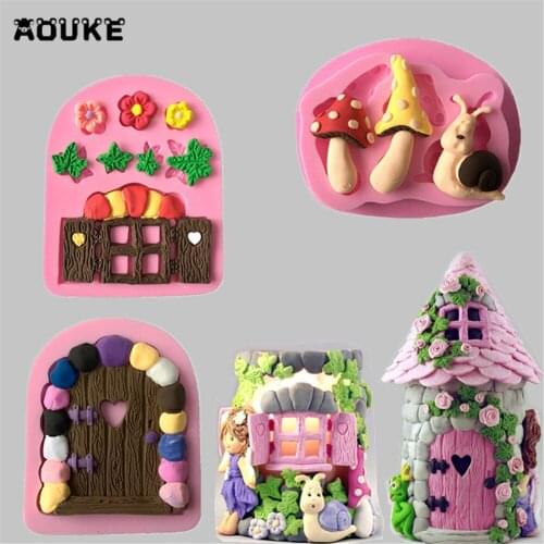 3 Pcs Door&Window&Flowers&Mushroom&Snail Fondant Silicone Mold Candy Mould Biscuits Chocolate Molds Cake Decoration Baking Tools