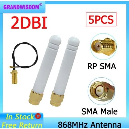 5pcs 868MHz 915MHz Antenna 2dbi SMA Male Connector GSM 915 MHz 868 MHz antena antenne waterproof +21cm RP-SMA/u.FL Pigtail Cable