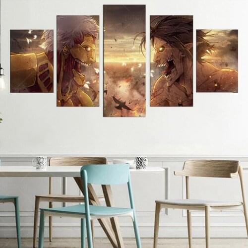 5 Pieces Attack on Titan Battle Eren Yeager Poster Modern Home Wall Decor Picture Art Print Painting On Canvas For Living Room