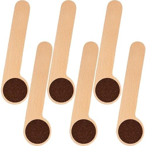 6 Pcs Wooden Coffee Scoop and Bag Clip,Tablespoon Measuring Scoop,Coffee Bags Sealer,for Ground Beans,Coffee Beans,Tea