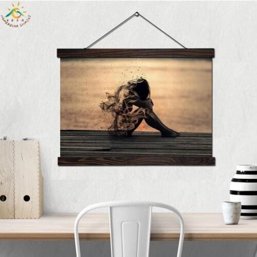 Abstract Seaside Sad Girl Wall Picture Art Frames Posters and Prints Canvas Painting Decorative Picture for Home Decoration