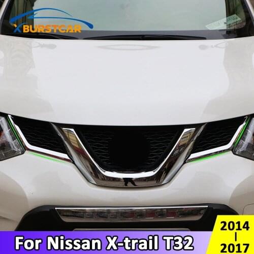Xburstcar for Nissan X-trail XTrail T32 2014-2017 Car ABS Chrome Front Grille Decoration Cover Trim Grilles Stickers Accessories