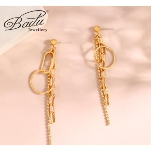 Badu New Fashion Charm Jewelry Bohemian Drop Earrings Round Long Chain Street Port Wind Ladies Unusual Earrings Jewelry