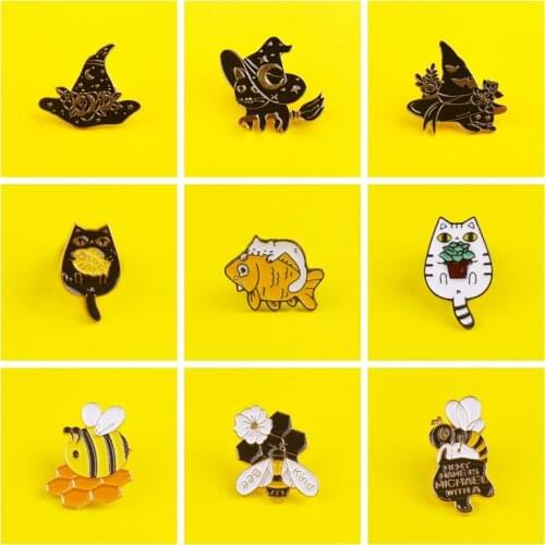 Lovely Animals lapel Brooches Pin Black Cat Brooch Bag Clothes Lapel Pin Fashion Badge Bee Fish Jewelry Gift For Best Friends