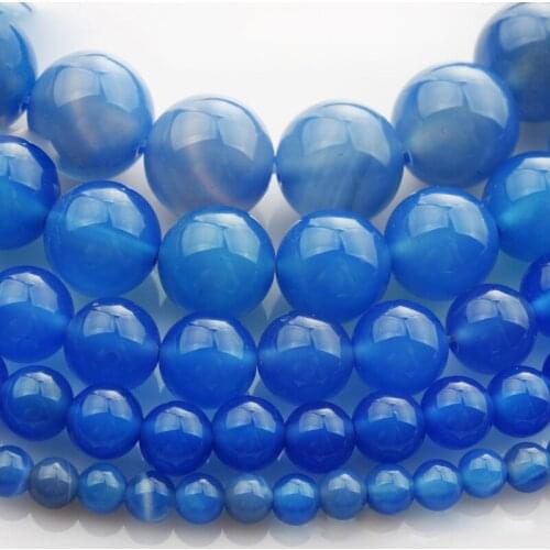 15"(38cm) Strand Round Natural Blue Agate Stone Rocks 4mm 6mm 8mm 10mm 12mm Beads for Jewelry Making DIY Bracelet Findings