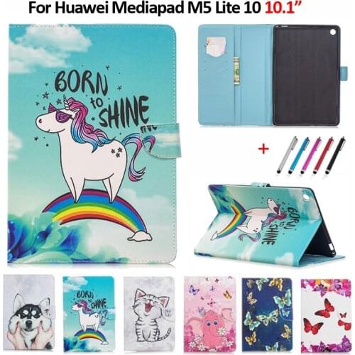 Tablet Case For Huawei Mediapad M5 Lite Case 10.1" Kawaii Unicorn Cat Puppy Leather Cover For Huawei Mediapad M5 Lite 10 Case