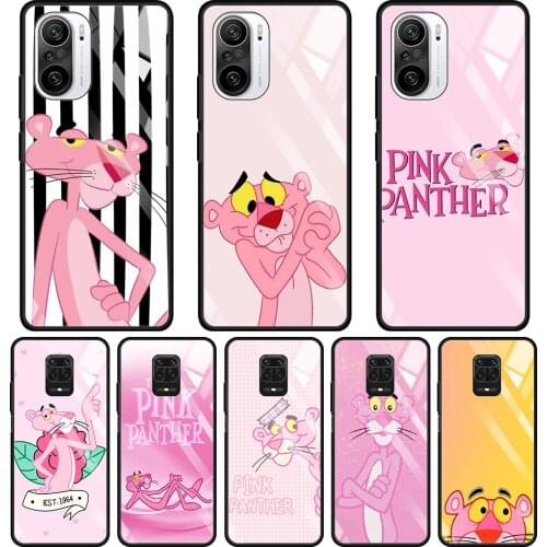Tempered Glass Shell For Xiaomi Redmi 9 9A 8A 9C K40 K30 Note 10 9 9S 8 7 9T 8T Pro Max Silicon Cover Cartoon Cute Pink Panther