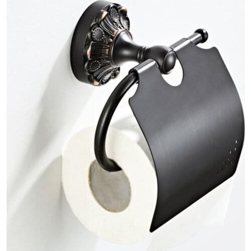 Black Toilet Paper Holder Antique Decorative Bathroom WC Tissue Holders Vintage Luxury Brass Paper Towel Holder Cover Wall Mount