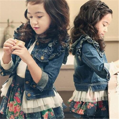Ruffle Denim Jacket for Girls Coats Children Clothing Autumn Baby Girls Clothes Outerwear Jean Jackets & Coats for Child Girls