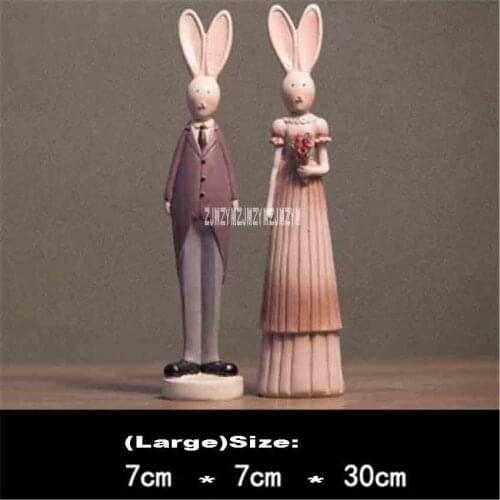 High-30cm European Pastoral Resin Ornaments Couples Rabbit Figurines Home Furnishing Wedding Gift TV Cabinet Decoration