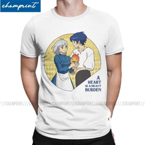Howls Moving Castle T Shirts Mens Humor T-Shirts Crew Neck Ghibli Miyazaki Anime Tee Shirt Short Sleeve Clothing Plus Size