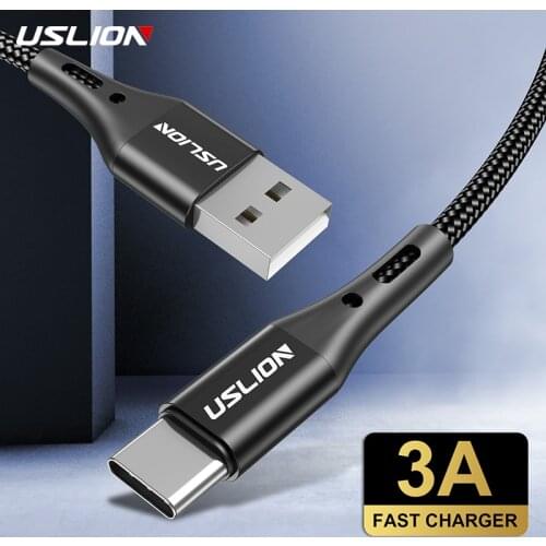 USLION USB Type C Cable For Xiaomi Redmi Note 10 3A Fast Phone Charging Wire USB C Cable For Huawei P40 Mate 30 Type C Charger