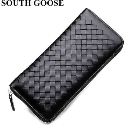 Classic Genuine Leather Unisex Wallets Sheepskin Knitting Long Clutch Handy Bag Men Business Wallet Women Card Holder Phone Bag