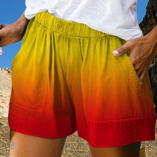 Summer Women Shorts Pockets Gradient Color High Waist Loose Short Pants Fitness Plus Size Workout Skinny Sexy Female Shorts