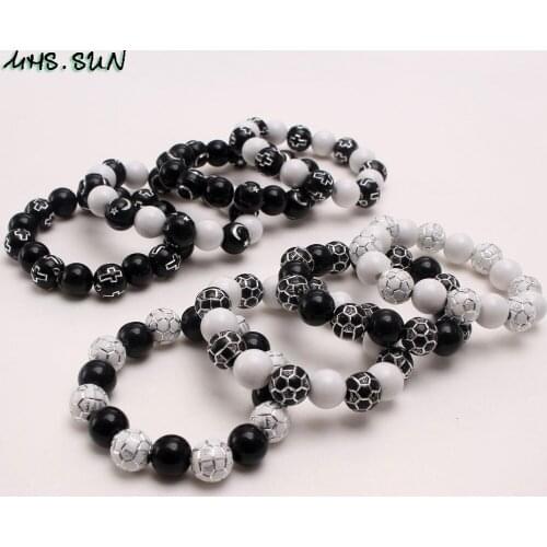 MHS.SUN Fashion Black/White Acrylic Beads Bracelets Bangles Kids/Child/Girls Elastic Beaded Bracelets Jewelry 2Pcs