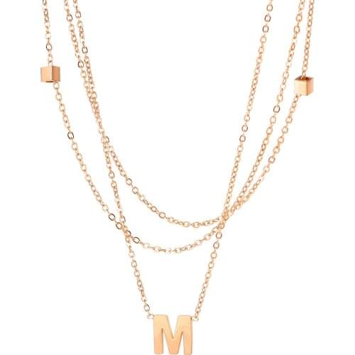 Fashion Rose Gold Letter M Pendants Womens Necklaces Kpop Stainless Steel Layered Chains Jewelry Aesthetic Accessories Necklace