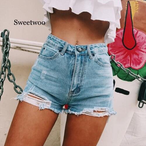 Fashion Female Ripped Frayed Hole High Waist Denim Shorts Summer Women Lady Casual Loose Streetwear Jeans Hot Pants With Zipper