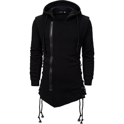 Mens Wear Coat Polyester Fleece Long Sleeved Casual Diablo Series Hooded Loose Cardigan Cotton Blended