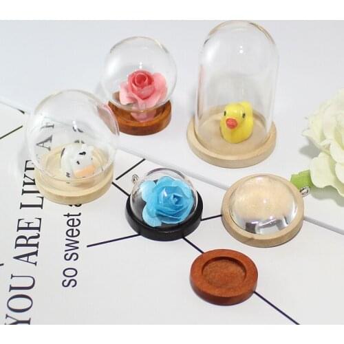 Round/Tube glass globe bottle wood base beads cap set glass ball glass vial cover dome glass bottle cute charms
