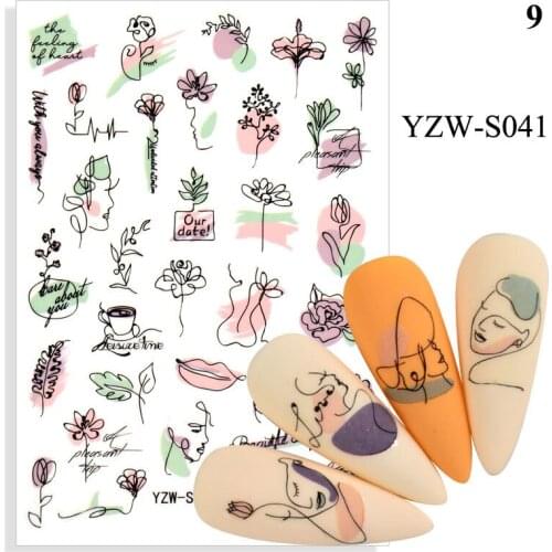 1 Sheet Human Face Nail Stickers And Decals 2021 Nail Art Decorations Set Geometric Pattern Dried Flowers Sliders For Nails Art