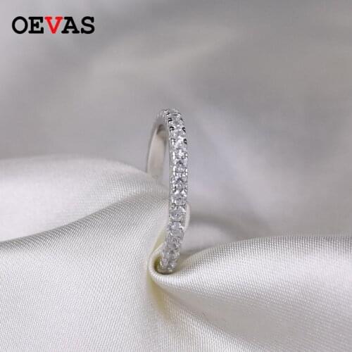 OEVAS 100% 925 Sterling Silver Sparkling 1 Row Full 2mm High Carbon Diamond Rings For Women Engagement Party Fine Jewelry Gifts